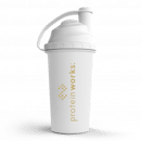 White and Gold Protein Works Shaker