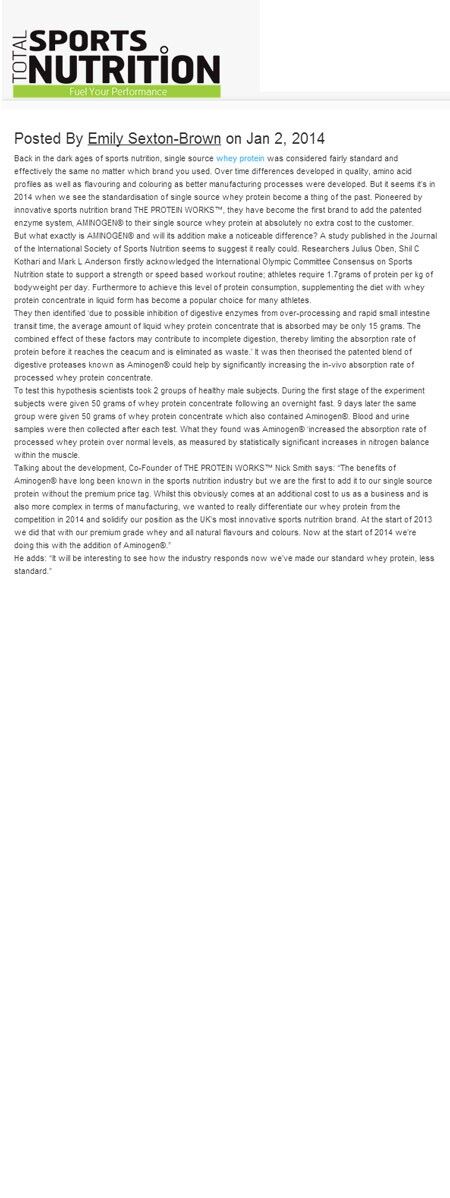 The Protein Works Aminogen Coverage