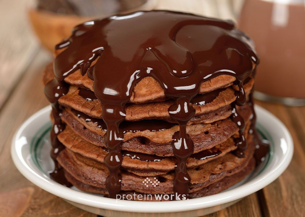 Chocolate Casein Protein Pancakes with an Espresso Protein Sauce