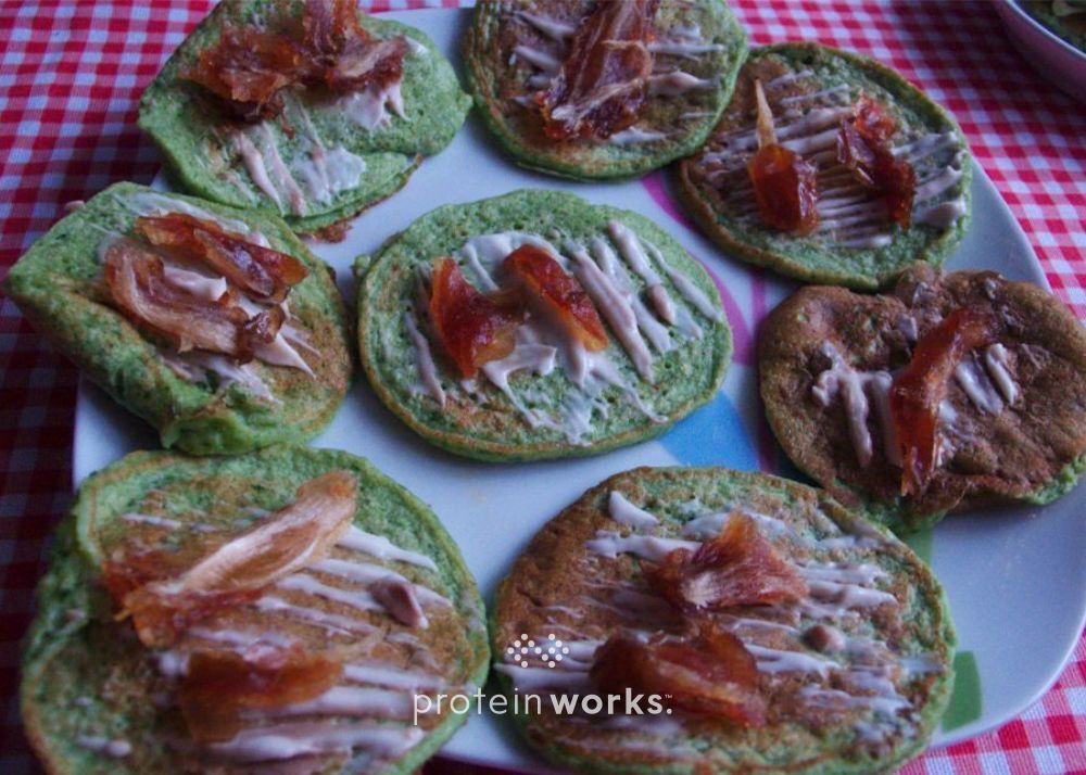 Spinach Protein Pancakes (topped with anchovies & medjools)