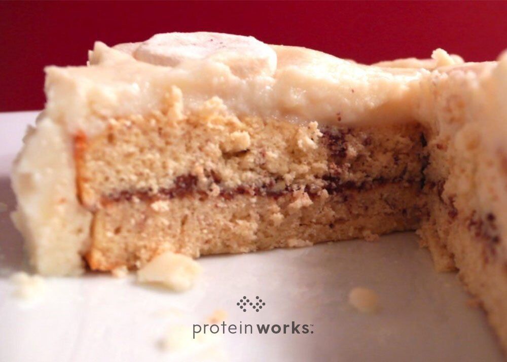 Banana Protein Cake with an Nut Butter filling and a Vanilla Protein Frosting