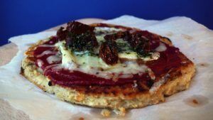 Jerusalem Artichoke Protein Pizza with Sun-Dried Tomatoes, Mushroom & Onion