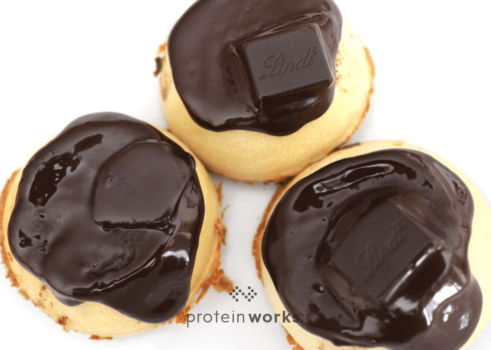 Upside Down Vanilla Custard Protein Muffins with Dark Chocolate