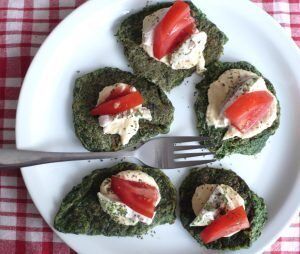 Spinach Protein Patties (with Chicken, Hummus, & Tomatoes)