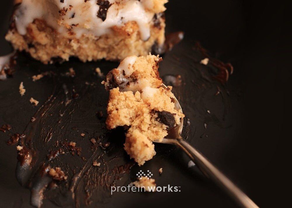 White and Dark Chocolate Protein Blondie with Vanilla Protein Ice Cream
