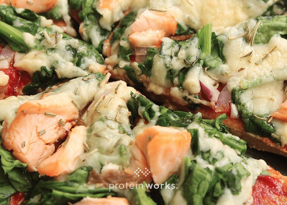Spinach, Red Onion, and Salmon Protein Pizza