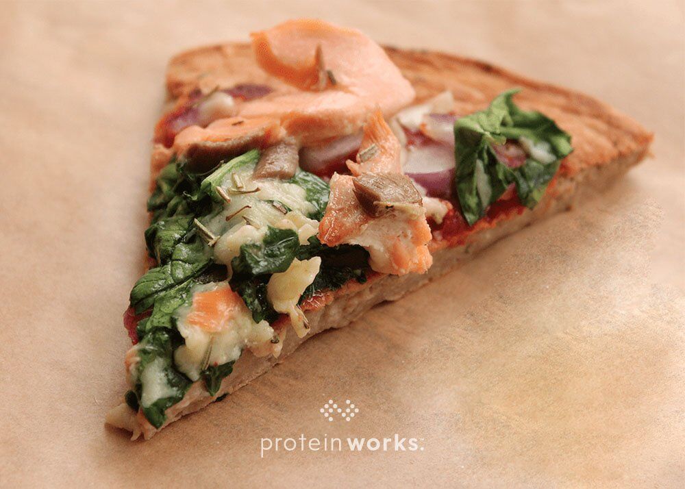 Spinach, Red Onion, and Salmon Protein Pizza