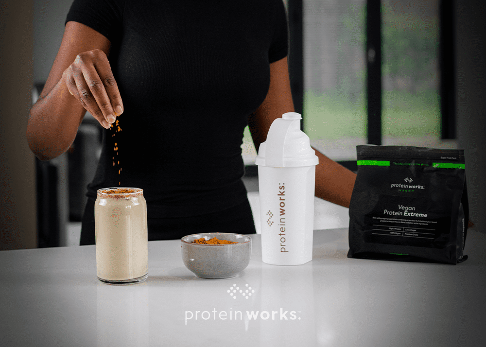 A vegan protein shake being made