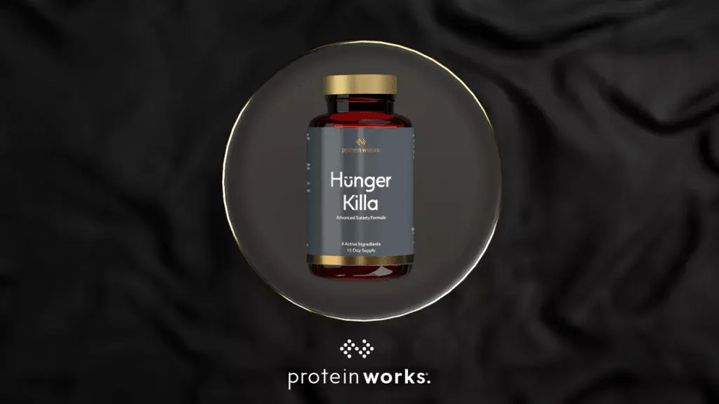 Tub of Hunger Killla and Thermopro on a dark background