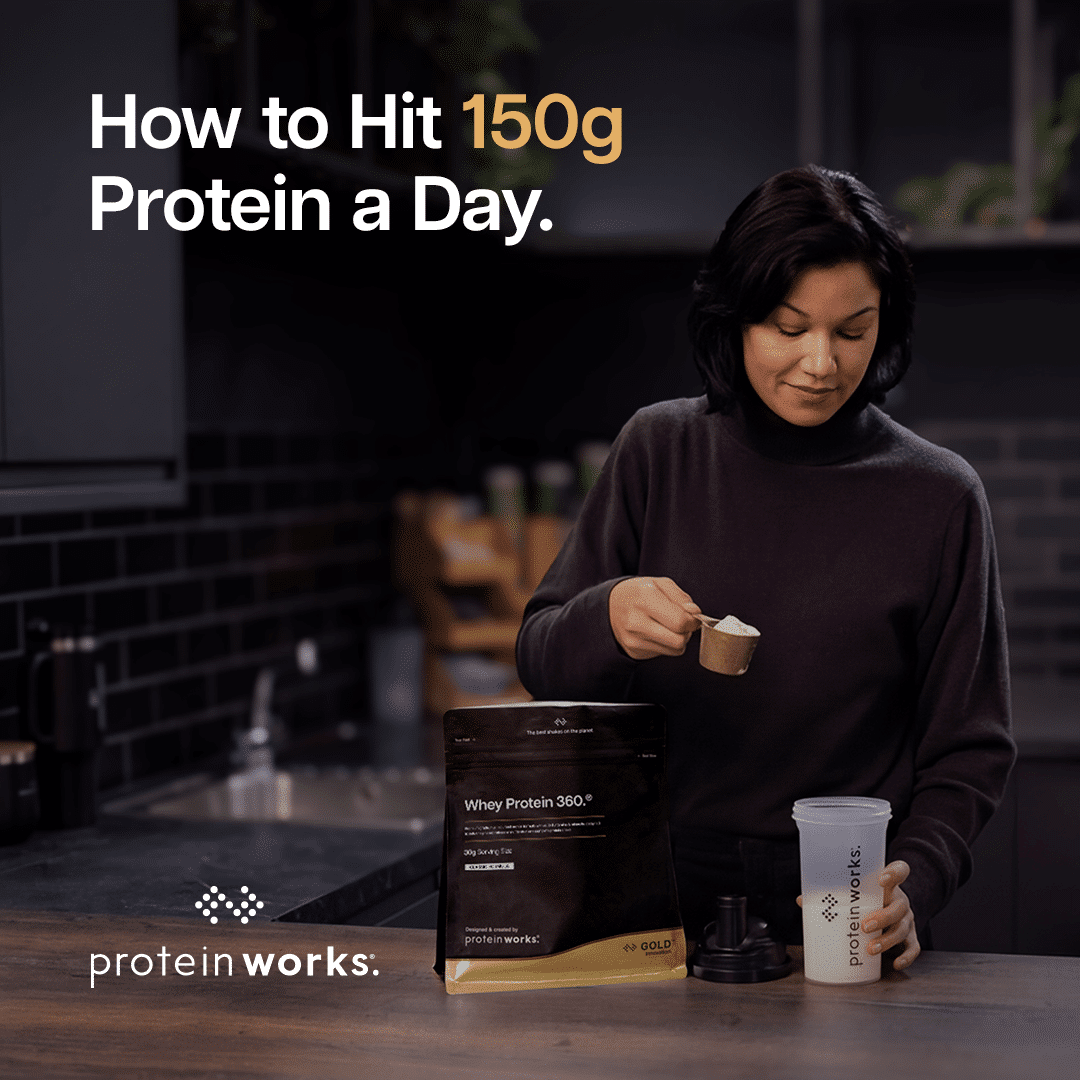 Woman making a protein shake.